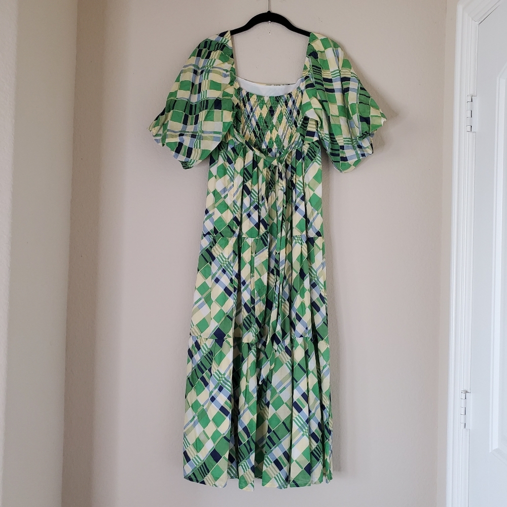 Faithfull the Brand Falabelle tiered checked cotton-poplin midi dress Size L - Picture 2 of 13